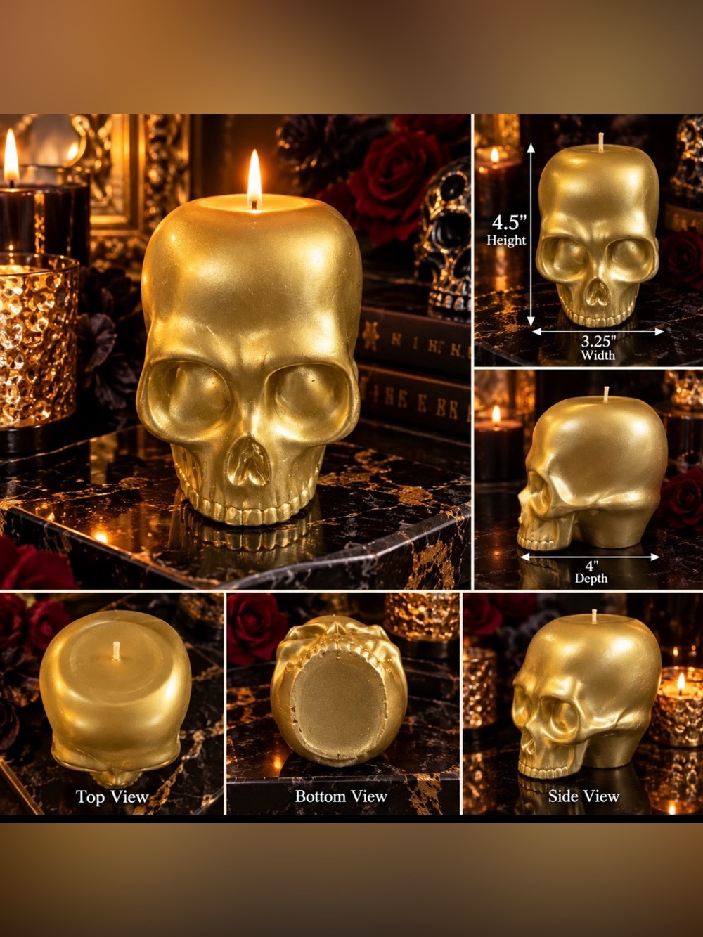 Gold Skull Candle - Decorative Home Accent